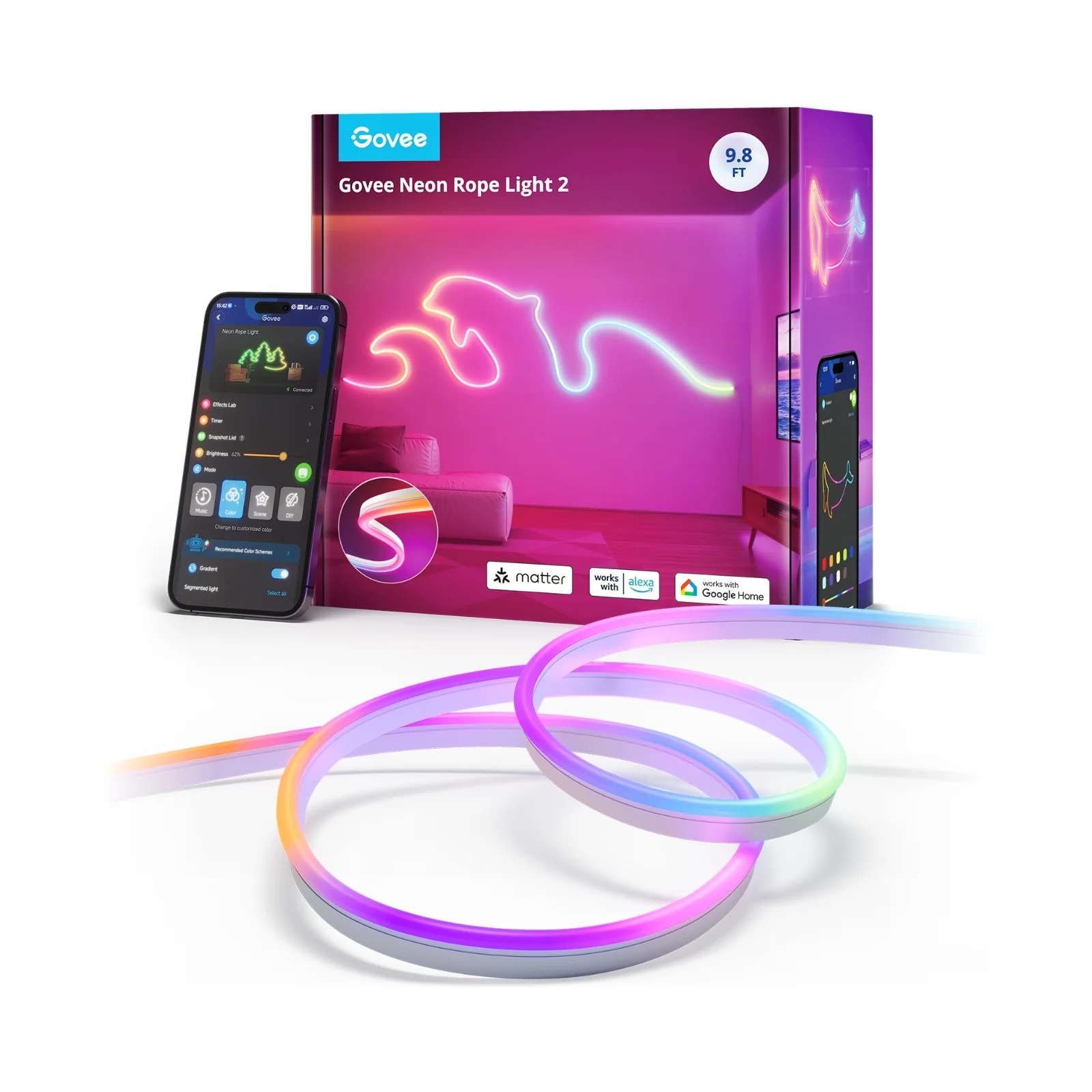 Casa si Gospodarie - Banda LED Neon Govee H61D3 RGBIC, Inteligenta, 3m, Sincronizare Muzica, Matter, Wifi, Alexa, Google Asistant