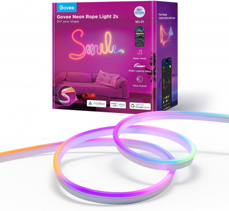 Kit banda LED / banda LED - Banda LED Govee Neon Rope 2 H61D4-W RGBIC, Inteligenta, 4m, Sincronizare Muzica, Matter, Wifi, Alexa, Google Asistant - alb