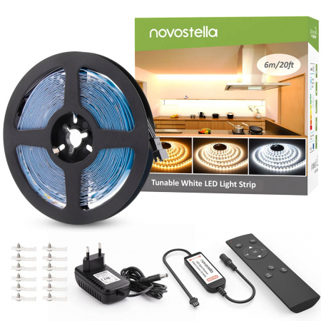 Banda LED Novostella 6m, 112LED/m, Dimmer, Culoare Alba lumina reglabila 3000k - 6000K, Telecomanda [0]