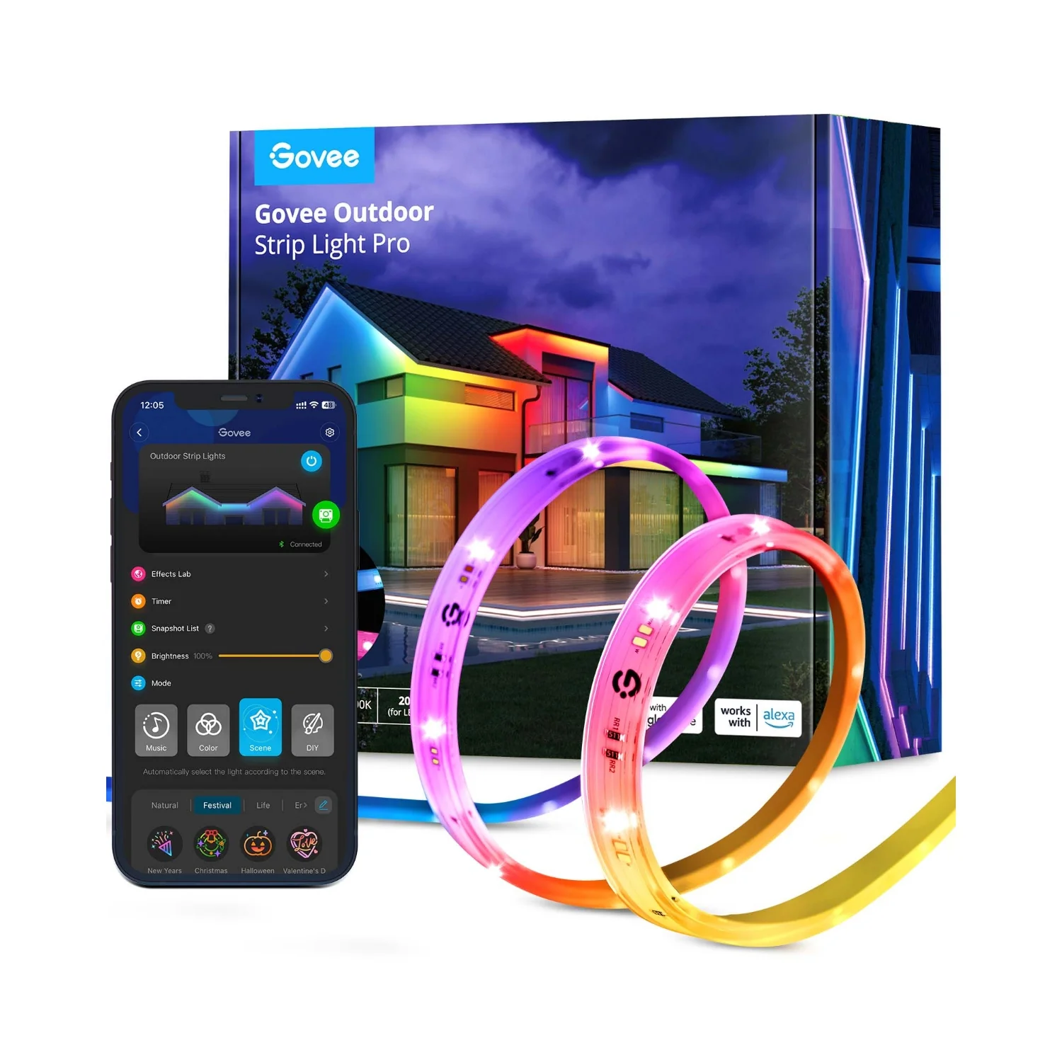 Kit banda LED / banda LED - Banda LED Profesionala Govee Phantasy H70A1, RGBICWW, IP65, Sincronizare Muzica, Wifi, 10m, Exterior
