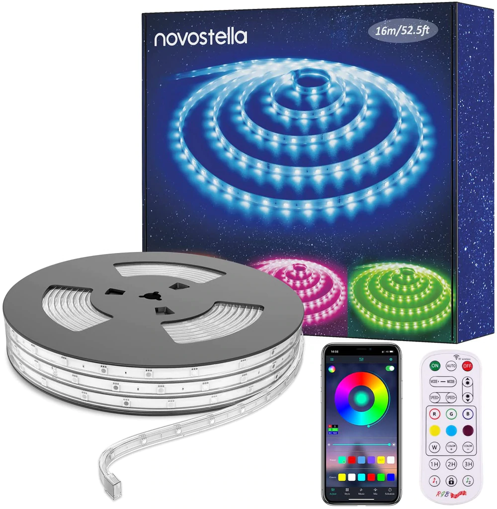 Banda LED RGB Novostela 16m,  Exterior, IP65, 30 leduri/m, Telecomanda, Bluetooth, Control Aplicatie [1]