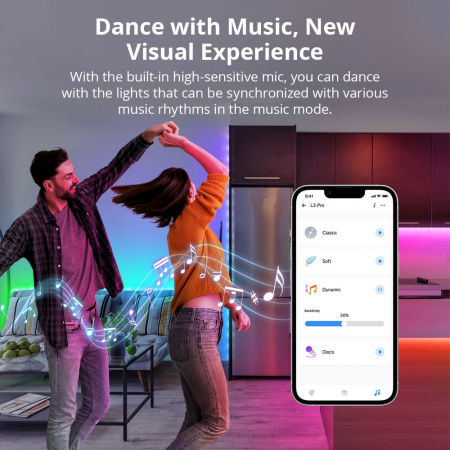 Banda LED Sonoff Wifi RGBIC L3-Pro, 5m, Smart, Bluetooth, Sincronizare Muzica, 30 LED/m, Alimentare USB [7]