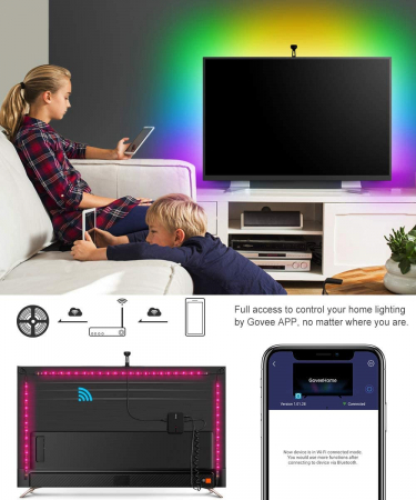 Banda LED Govee DreamView T1 TV Backlight Wi-Fi RGBIC, Camera ColorSense 1080p HD, 75-85 inch [7]
