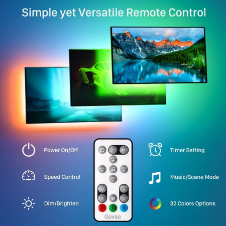 Banda LED TV RGB Govee H6183, USB, Telecomanda, 3m, Sincronizare muzica, 46-60inch [2]