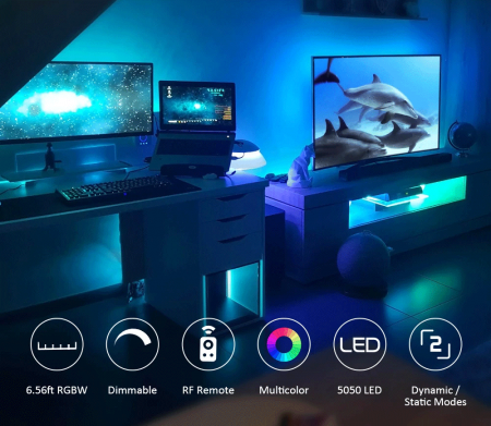 Banda LED TV RGBW Novostella, USB, Telecomanda, 2m,LED 5050, Lumina Alba 6000K, [5]