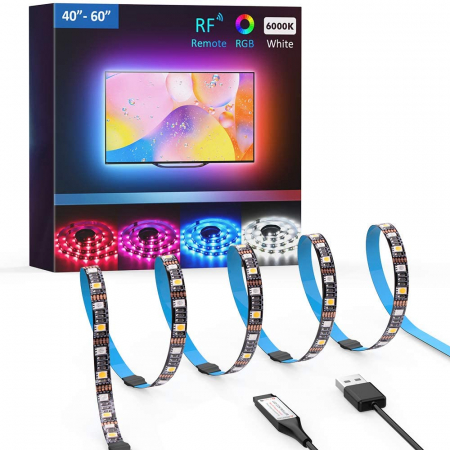 Banda LED TV RGBW Novostella, USB, Telecomanda, 2m,LED 5050, Lumina Alba 6000K, [0]