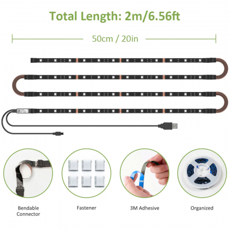 Banda LED TV RGB Ustellar, Smart, USB, Telecomanda, 2m, LED 5050, 60 Leduri [6]