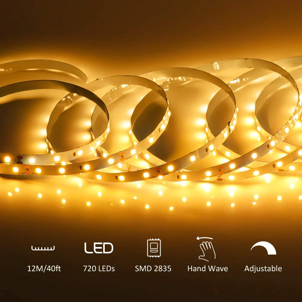 Banda LED Ustellar 12m, 720 Leduri, Senzor de miscare, Lumina alb calda, Dimmer, 3000K [6]