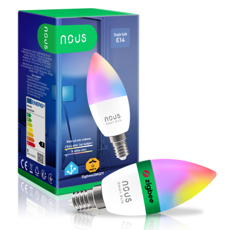 Produse Smart - Bec LED Smart NOUS P4Z, ZigBee 3.0, E14, RGB, 16 Milioane de Culori, Lumina Reglabila 2700-6500K, 4.9W, 450 lm, Compatibil Amazon Alexa si Google Home