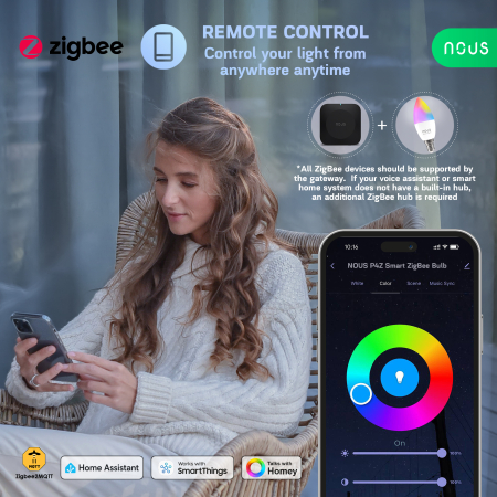 Bec LED Smart NOUS P4Z, ZigBee 3.0, E14, RGB, 16 Milioane de Culori, Lumina Reglabila 2700-6500K, 4.9W, 450 lm, Compatibil Amazon Alexa si Google Home [6]