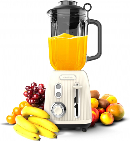 Electrocasnice - Blender Cecotec Power Black Titanium RetroBeige, 1200W, Bol sticla 1.5L