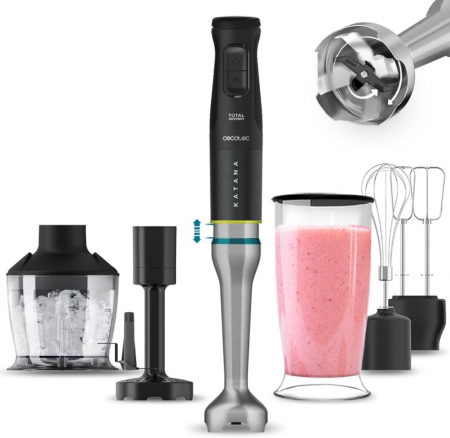 Casa si Gospodarie - Blender de mana Cecotec Katana 15 Smash B, 1500 W,  21 de viteze plus turbo, Lame cu titan, Accesorii incluse
