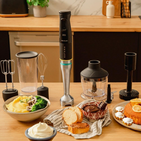 Blender de mana Cecotec Katana 15 Smash B, 1500 W,  21 de viteze plus turbo, Lame cu titan, Accesorii incluse [10]