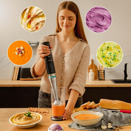 Blender de mana Cecotec Katana 15 Smash B, 1500 W,  21 de viteze plus turbo, Lame cu titan, Accesorii incluse [4]