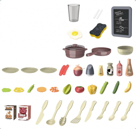 Bucatarie copii, Rovo 187, aragaz de jucarie, chiuveta cu circuit de apa, aragaz aburi, sunete, lumini, frigider, fructe, legume, multiple accesorii, 42 de piese - Resigilat [9]