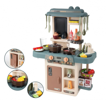 Bucatarie copii, Rovo 187, aragaz de jucarie, chiuveta cu circuit de apa, aragaz aburi, sunete, lumini, frigider, fructe, legume, multiple accesorii, 42 de piese - Resigilat [7]