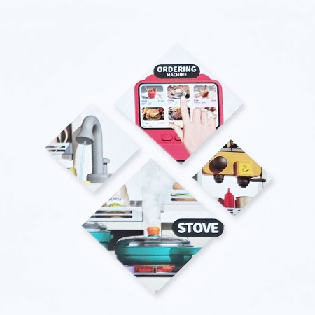 Bucatarie pentru copii, Rovo 8827F, aragaz de jucarie, chiuveta cu circuit de apa, aragaz aburi, sunete, lumini, frigider, fructe, legume, multiple accesorii, 78 de piese [2]