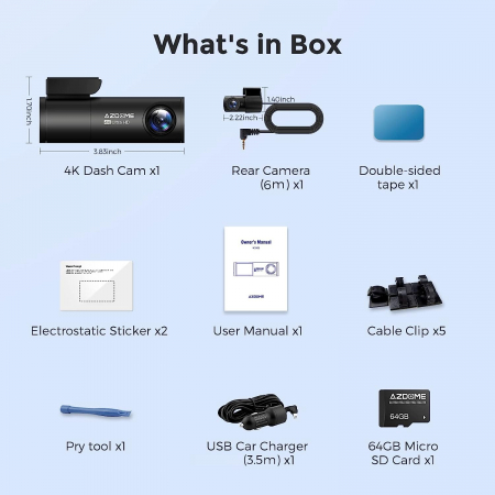 Camera auto DVR AZDOME M300S, Dubla, 4K + 1080P, 5GHz WiFi, GPS, Unghi 170°, Comanda vocala, Card 64G inclus [9]