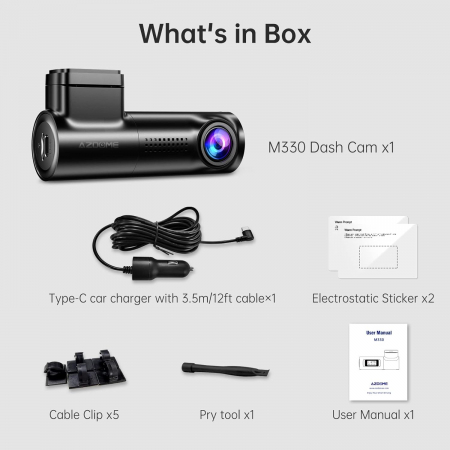Camera auto DVR AZDOME M330, Wifi, 1080P FHD, WiFi, Unghi 170°, G-Sensor, Loop Recording, Parking Monitor, Super Night Vision [7]
