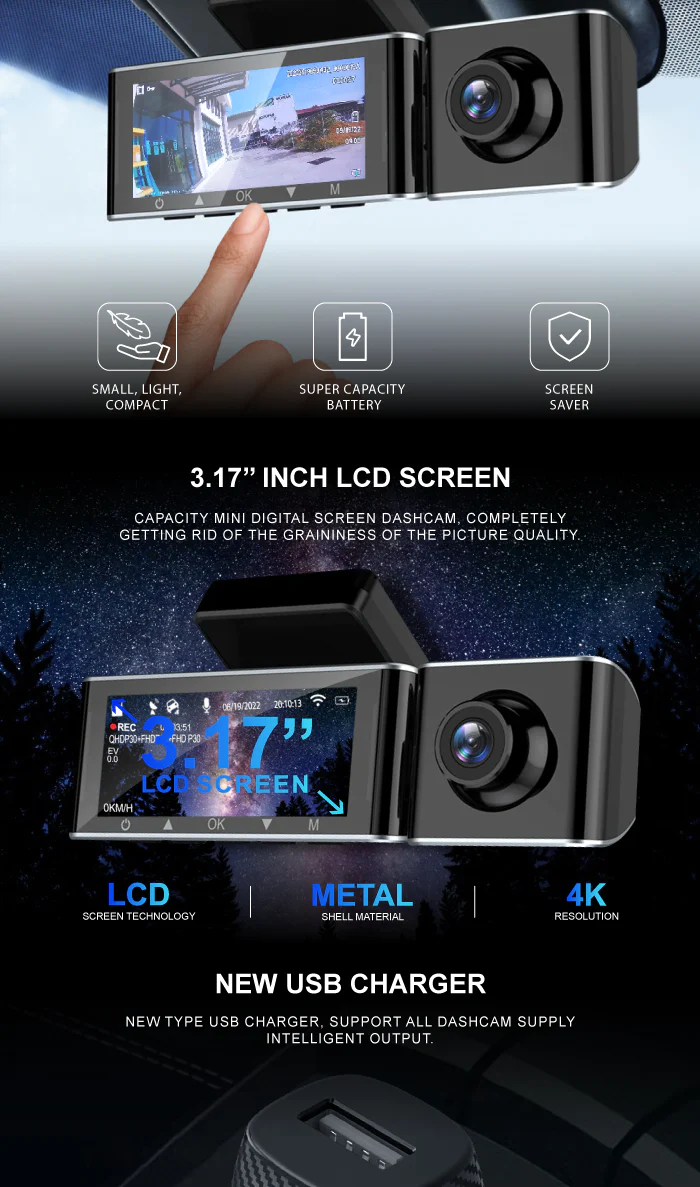 Camera auto DVR AZDOME M550Pro, Dubla, 4K, WiFi, GPS ,5GHz, WDR, G-Sensor, Mod parcare, Card 64Gb inclus [9]