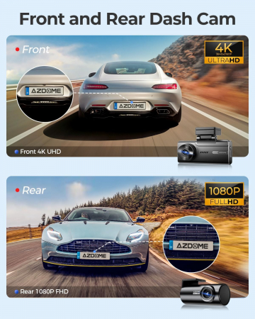 Camera auto DVR AZDOME M580-2CH, Dubla, 5K, 5GHz WiFi, GPS ,5GHz, WDR, G-Sensor, Mod parcare, Card 64Gb inclus [1]