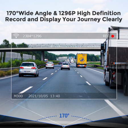Camera auto DVR AZDOME M300, FHD 1296P, WiFi, Unghi 170°, G-Sensor, Comanda vocala [6]