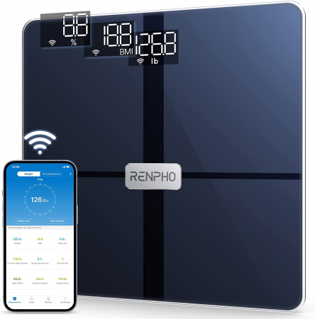 Ingrijire personala - Cantar de baie Smart Renpho WBE28, Wifi, Bluetooth, Maxim 180Kg, 13 masuratori, BMI, Compatibil cu Samsung Health, Apple Health, Google Fit and Fitbit sync. Resigilat
