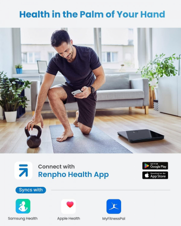 Cantar de baie Smart Renpho R-A016,  Bluetooth, Maxim 180Kg, negru,mod de sarcina, 13 masuratori, BMI, Compatibil cu Samsung Health, Apple Health, Google Fit and Fitbit sync. - Resigilat [5]