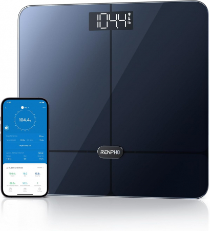 Cantare pentru persoane - Cantar baie Smart Renpho R-A016 cu BT, Maxim 180Kg, negru, mod de sarcina, 13 masuratori, BMI, Samsung Health, Apple Health, Google Fit and Fitbit sync.