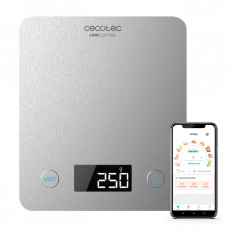 Gospodarie - Cantar de bucatarie Cecotec Smart Cook Control 10000 Connected, 5 Kg, 1 g, tara, Bluetooth, masurare proteine, carbohidrati, grasimi, solide, lichide