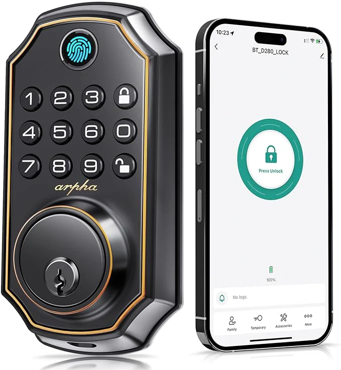 Casa si Gospodarie - Incuietoare inteligenta Arpha D280, Amprenta, Aplicatie smart, PIN, Wifi, Bluetooth, Cheie, Tuya