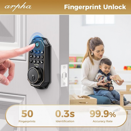 Incuietoare inteligenta Arpha D280, Amprenta, Aplicatie smart, PIN, Wifi, Bluetooth, Cheie, Tuya [2]