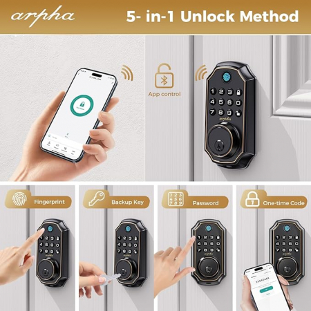 Incuietoare inteligenta Arpha D280, Amprenta, Aplicatie smart, PIN, Wifi, Bluetooth, Cheie, Tuya [1]