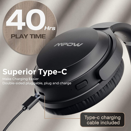 Casti audio Mpow H12 IPO, Active Noise Canceling, Bluetooth 5.0, USB-C, Bas puternic, Microfon CVC8.0, Autonomie 40 ore, True Wireless - Resigilat [6]