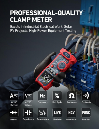 Clampmetru (cleste ampermetric) Multimetru digital AstroAI CM600, 6000 Counts, 1000A TRMS, Auto-ranging, Masoara Tensiunea, curentul AC/DC, rezistența, capacitatea, frecvența, continuitatea, testarea [2]