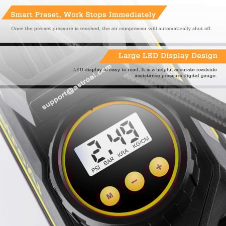 Compresor Auto AstroAI A220B, 12V, 100PSI, Digital, Lumina de urgenta, Adaptoare incluse, Negru [7]