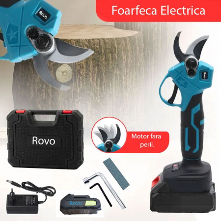 Foarfeca electrica gradina - Foarfeca electrica pentru gradina Rovo RV-FE, motor brushless, 2 acumulatori 2000mAh, 800W, valiza de transport