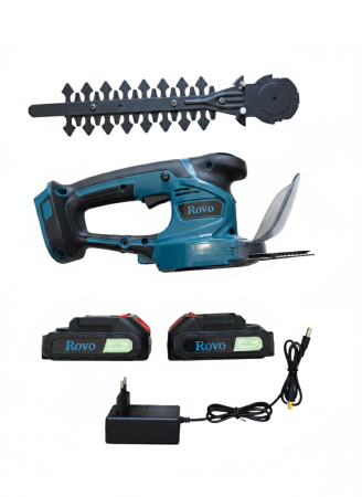 Unelte Gradina - Foarfeca pentru iarba si gard viu Rovo RV-21V, tuns iarba/arbusti, 2 acumulatori, 21V, 2.0 Ah