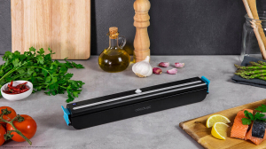 Aparat de vidat Cecotec FoodCare SealVac 600 Easy, 85 W, Presiune vid 0.6 bar, Vidare rapida ~10 secunde, Iluminare LED, Design compact, Silentios, Negru/Albastru [5]