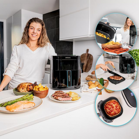 Friteuza aer cald 6 litri, rezistenta dubla, Cecotec DuoHeat 6000, 2200W, gatire 3D, 8 programe, fereastra [4]