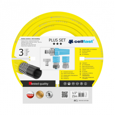 Set furtun pentru gradina Cellfast Plus cu 3 straturi, 1/2", Armat, 25m, protectie UV, stropitor, conector [0]