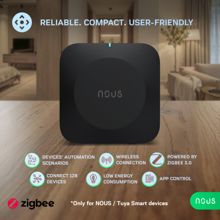 Hub Smart Gateway NOUS E15 Zigbee, WiFi 2.4/5 GHz, suport 128 dispozitive, control aplicatie, compatibil Alexa/Google Assistant [1]