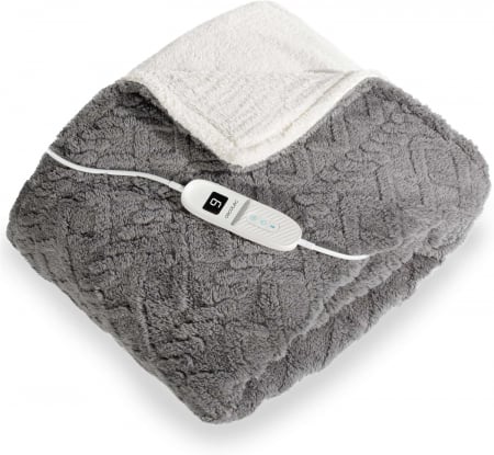 Radiatoare, seminee, aeroterme - Patura Electrica Cecotec HeatConfort ThermalBlanket, Protectie impotriva supraincalzirii, Cronometru, 160 x 130 cm, 160W, 9 niveluri, Gri