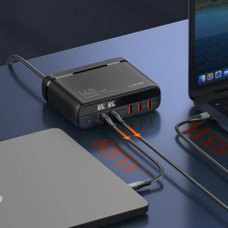 Incarcator Retea 140W GaN LINDO A6140C, Incarcare rapida, 3xUSB-A, 3XUSB-C, Compatibil EU/UK/US QC5.0 PPS PD pentru, MacBook, iPad, iPhone 16 15 [8]