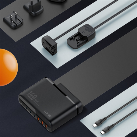 Incarcator Retea 140W GaN LINDO A6140C, Incarcare rapida, 3xUSB-A, 3XUSB-C, Compatibil EU/UK/US QC5.0 PPS PD pentru, MacBook, iPad, iPhone 16 15 [3]