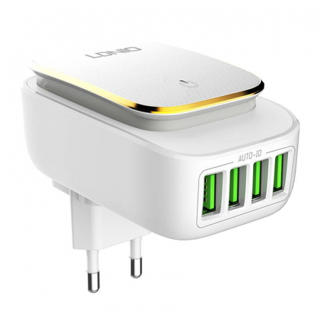Incarcatoare telefoane - Incarcator Retea cu functie de lumina de noapte LDNIO A4405, 3x USB, 22W