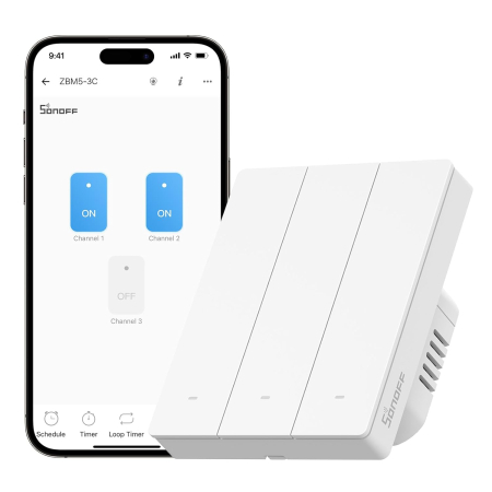 Produse Noi - Intrerupator inteligent Sonoff ZBM5-3C-80W, Zigbee, 3 canale, 10A
