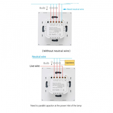 Intrerupator Smart Rovo 1081WL, 3 canale, Wifi si Bluetooth, Tuya, Life Smart, Alexa si Google Assistant, fara nul [7]