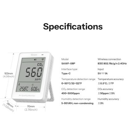 Sonoff AirGuard CO2 SAWF-08P WiFi LCD Aparat de masurare a calitatii aerului [7]