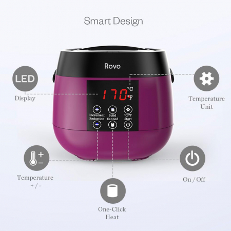 Kit Epilare Ceara Rovo TMS-218 Incalzitor ceara profesional cu display LCD, 500g ceara, 4 arome, set 20 spatule din lemn, control tactil [5]